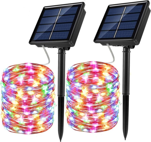 Solar String Lights, Multicolor, 2 Pack 100 Led 33 Ft - 8 Modes,