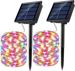 Solar String Lights, Multicolor, 2 Pack 100 Led 33 Ft - 8 Modes,