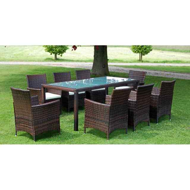 9 Piece Outdoor Dining Set With Cushions Poly Rattan Brown Vidaxl