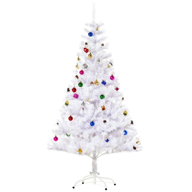Homcom 5ft Snow Artificial Christmas Tree W/ Metal Stand Decorations
