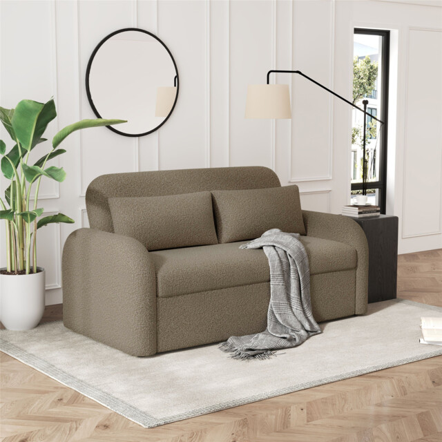 Noma Taupe 2-seater Boucle Pull Out Sofa Bed With Cushions