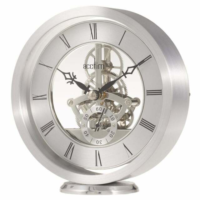 Acctim Clocks Silver Finish Round Skeleton Quartz Mantle Clock
