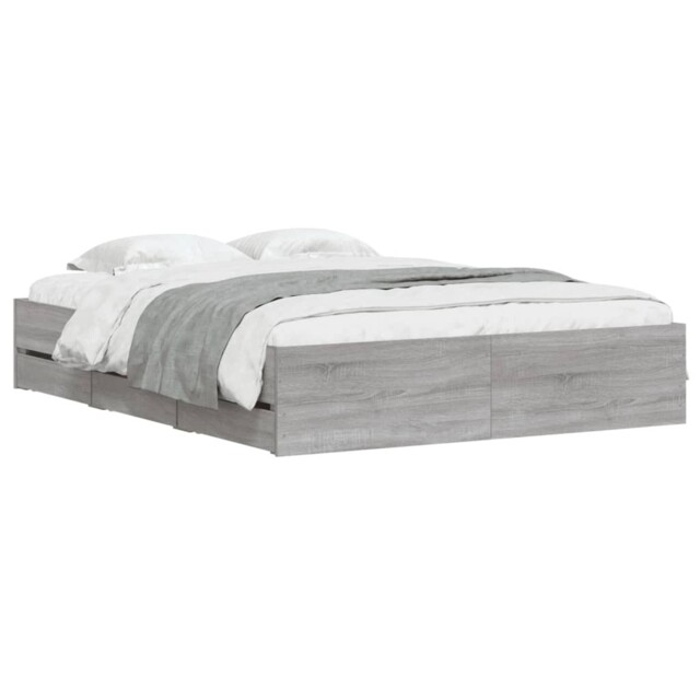 Bed Frame With Drawers Grey Sonoma 150x200 Cm King Size Engineered