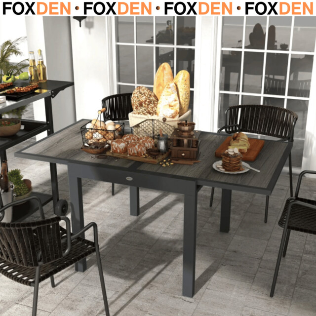 Extending Garden Dining Table For 6 With Aluminium Frame & Plastic