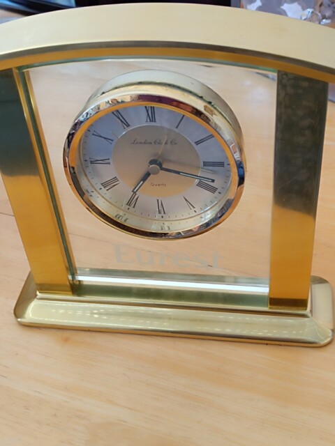 London Clock gold Finish & Glass Battery Alarm Mantel Clock 13cm