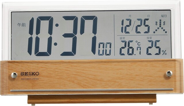 Seiko Alarm Clock Sq782b Temperature / Humidity See-through Lcd Wood