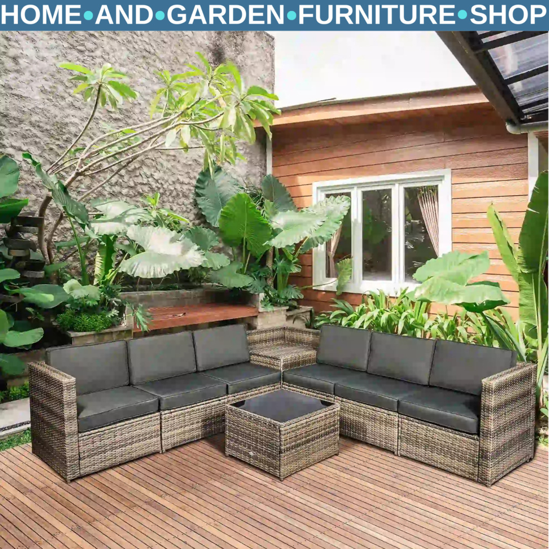 8pcs Patio Rattan Corner Sofa Set Garden Furniture Side Table - Main Image