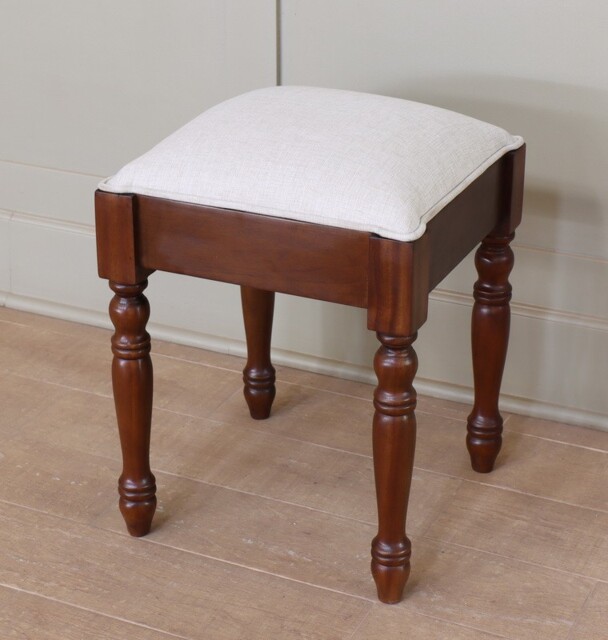 Dressing Table Stool - Mahogany - Cream Upholstery - Sleigh Style