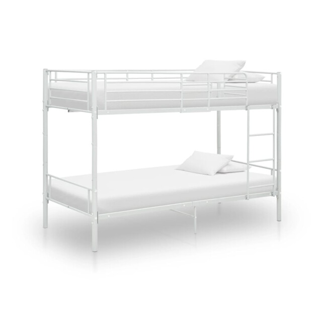 Bunk Bed White Metal 90x200cm Space-saving Kids' Bed With Guardrails