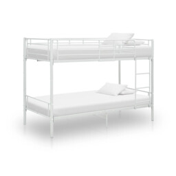 Bunk Bed White Metal 90x200cm Space-saving Kids' Bed With Guardrails