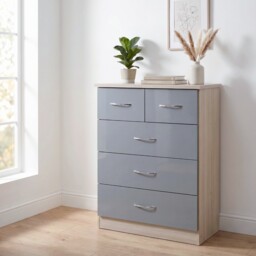 Nevada 3+2 Chest Of Drawers Grey Gloss Bedroom Storage Cabinet