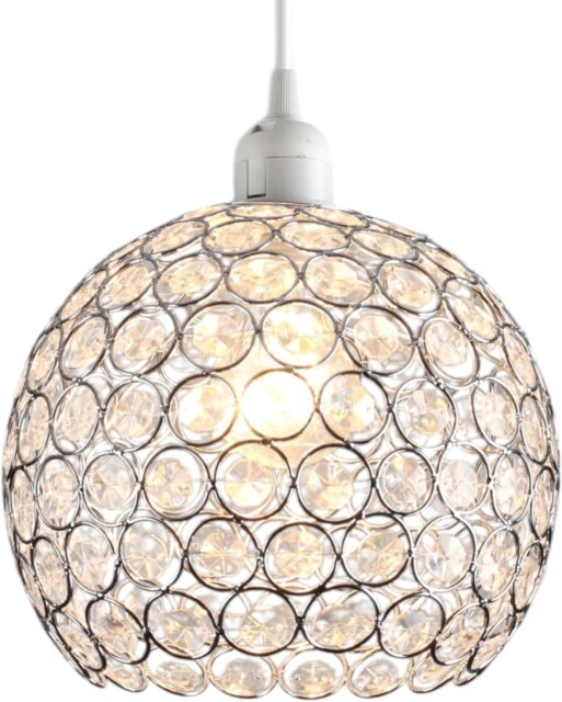 Globe Shaped Pendant Light Shade Clear Jewels With Silver Wire And
