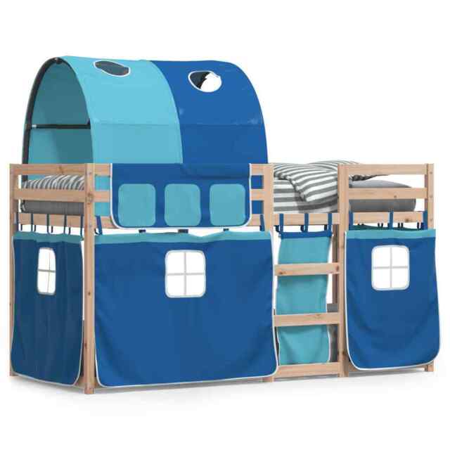 Bunk Bed With Curtains Blue 90x200 Cm Solid Wood Pine Vidaxl