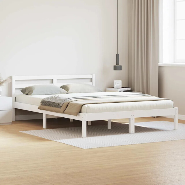 Bed Frame With Headboard White 220 X 140 Cm Solid Pine Wood Vidaxl