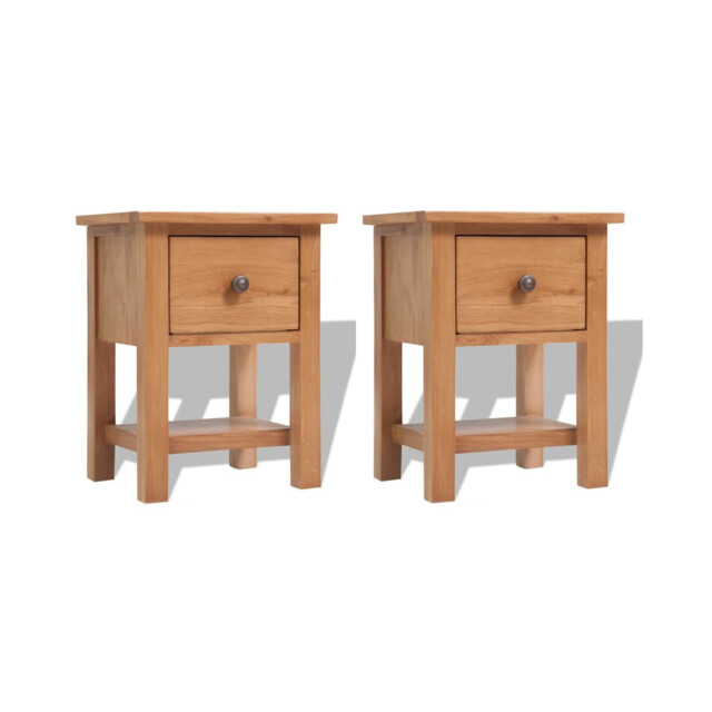 Nightstand Set Of 2 Rustic Solid Oak Bedside Tables 36x30x47 Cm