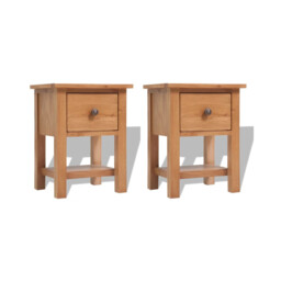Nightstand Set Of 2 Rustic Solid Oak Bedside Tables 36x30x47 Cm