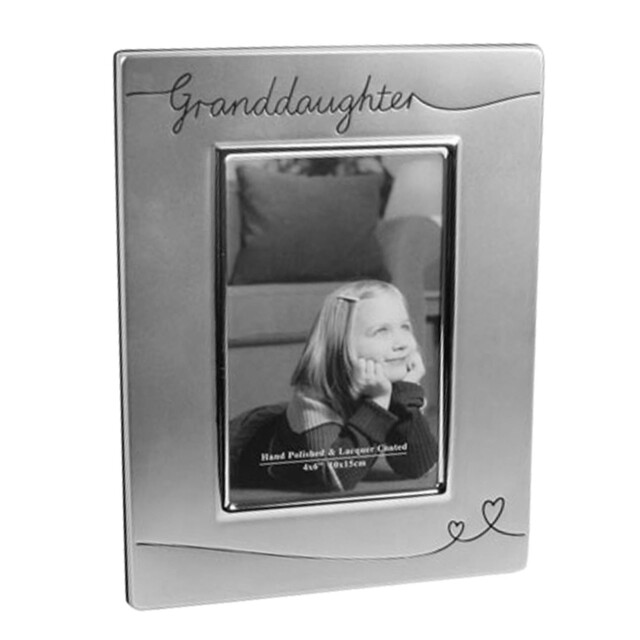 Silver Plated Satin Finish Photo Frame With Hearts - Granddaughter