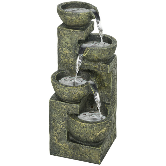 4 Tier Garden Water Fountain Stone Effect Bowls W/ Adjustable Flow