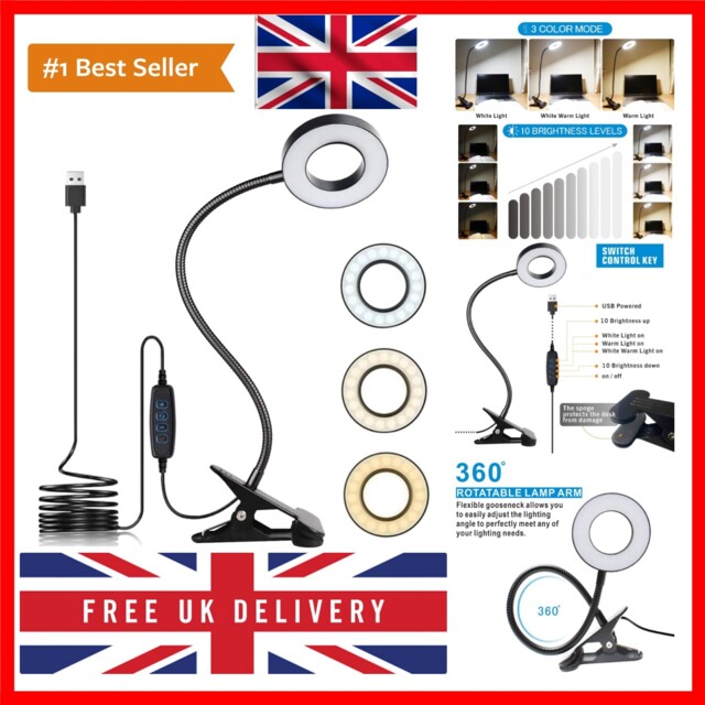 Usb Led Desk Lamp Clip On Light, 3 Light Mode 10 Dimmable Brightness