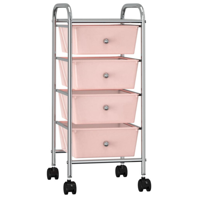 Storage Trolley Pink 32x36.5x76cm Plastic Chrome Frame 4-drawer Mobile