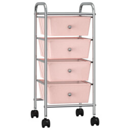 Storage Trolley Pink 32x36.5x76cm Plastic Chrome Frame 4-drawer Mobile
