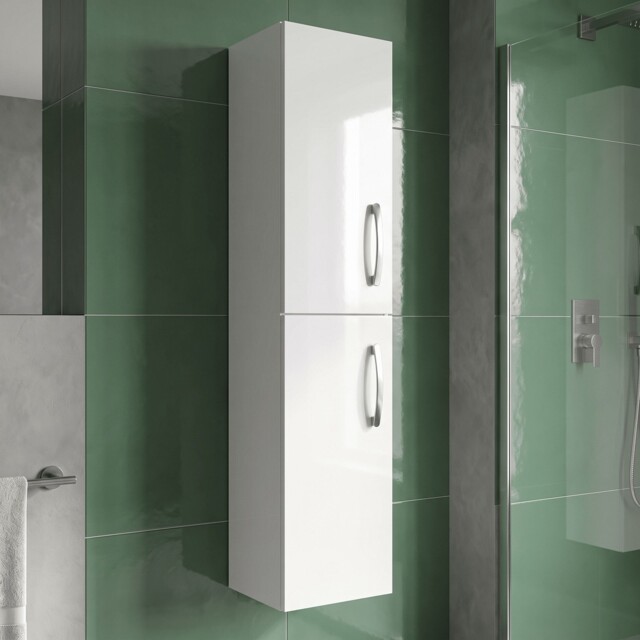 Nuie Athena Wall Hung 2-door Tall Unit 300mm Wide - Gloss White