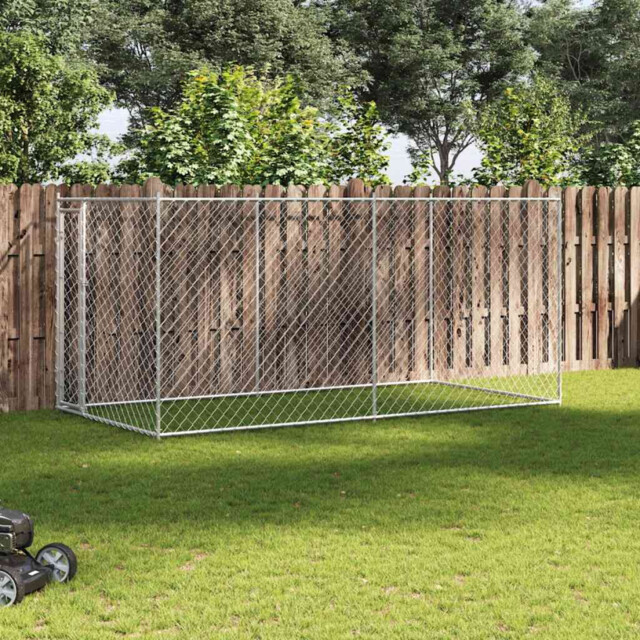 Dog Kennel Galvanised Steel 382x192x225cm Outdoor Run With Canopy