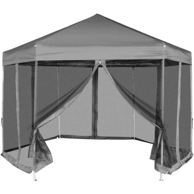 Hexagonal Pop-up Marquee With 6 Sidewalls Grey 3.6x3.1 M Vidaxl