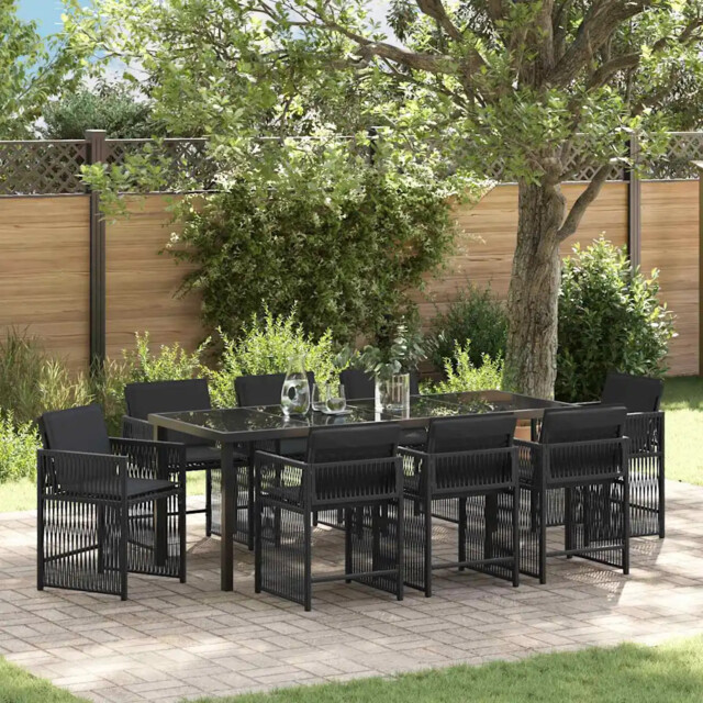 Garden Dining Set 9 Pcs Black Poly Rattan Vidaxl
