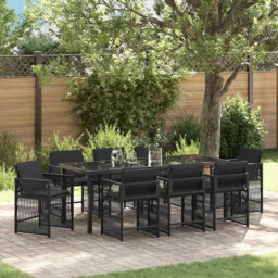 Garden Dining Set 9 Pcs Black Poly Rattan Vidaxl