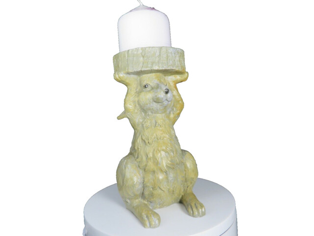 Woodland Charm Resin Rabbit Pillar Candle Holder + White Pillar Candle