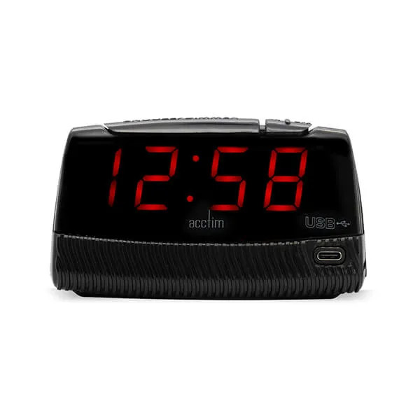 Alarm Clock Digital Black Acctim Wade Lcd Display Home Bedroom