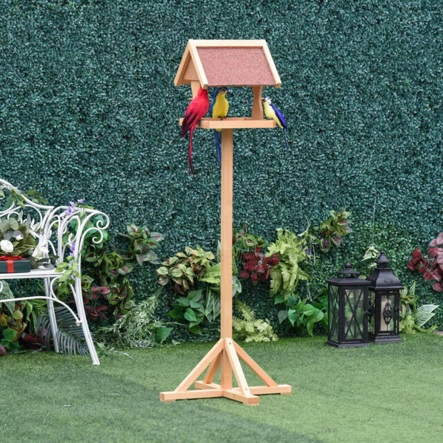 Wooden Bird Feeder With Cross-shaped Support Feet Weather Resistant