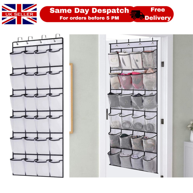 24 Pair Mesh Pocket Over Door Hanging Shoe Rack Shelf Organiser