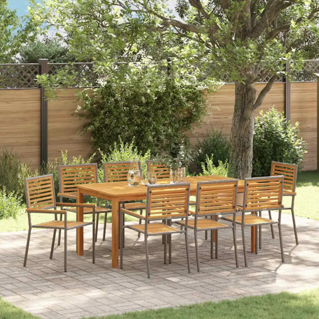 Garden Dining Set 9 Pcs Grey Poly Rattan Vidaxl