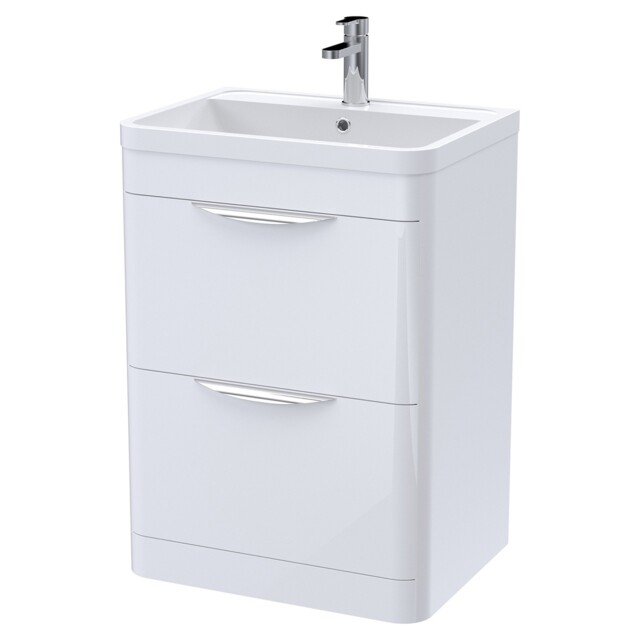 Nuie Parade Gloss White 600mm 2 Drawer Vanity Unit And Ceramic Basin -
