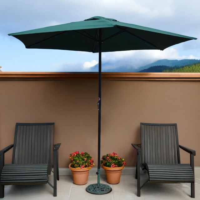 2.7m Garden Parasol Umbrella Green Wind Up Patio Sun Protector Canopy