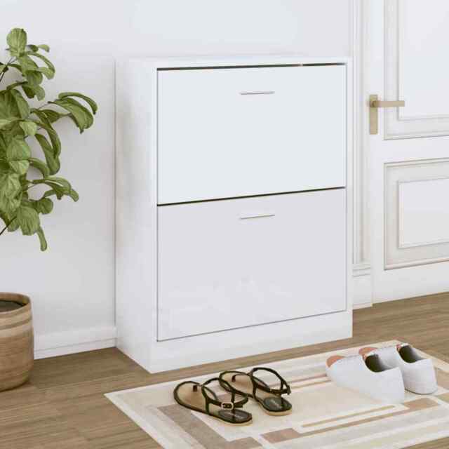 Shoe Cabinet High Gloss White 63x24x81 Cm Engineered Wood Vidaxl