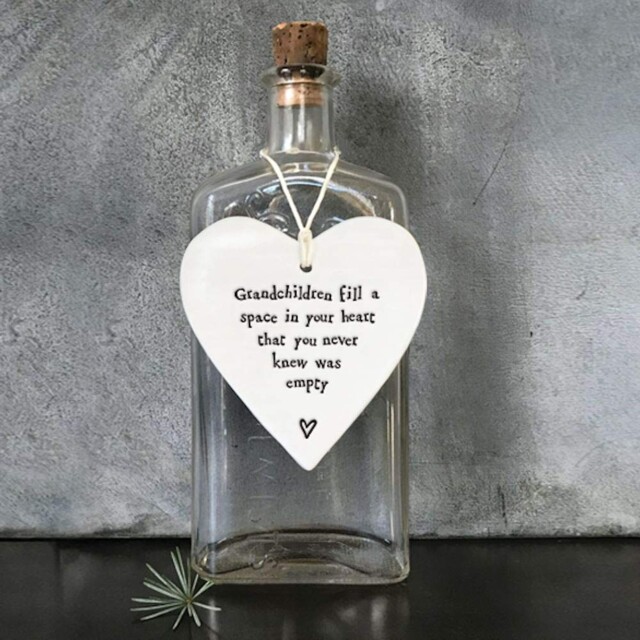 "East Of India - Porcelain Hanging Heart - ""grandchildren Fill A Space"
