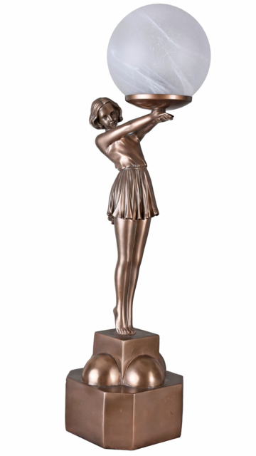 Art Deco Style Table Lamp Figurative Dancer 20s Glass Lampshade Woman