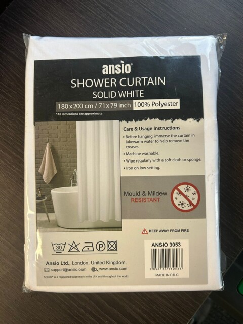 Ansio Mould Resistant Shower Curtain - White - 180x200cm - 71x79inch -
