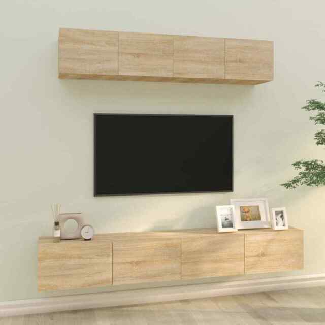 4 Piece Tv Cabinet Set Sonoma Oak Engineered Wood Vidaxl