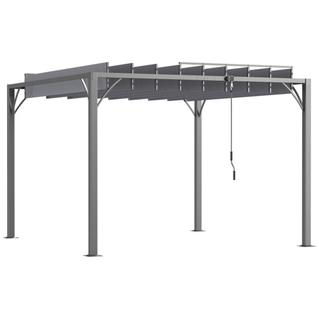 Outsunny 3 X 3(m) Outdoor Louvered Metal Pergola With Retractable
