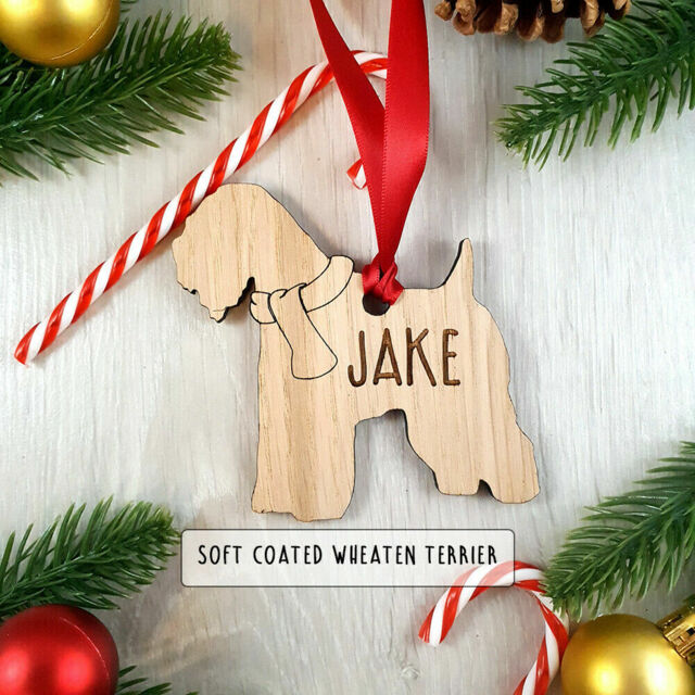 Personalised Dog Wooden Oak Decoration - Christmas Soft Coated Wheaten