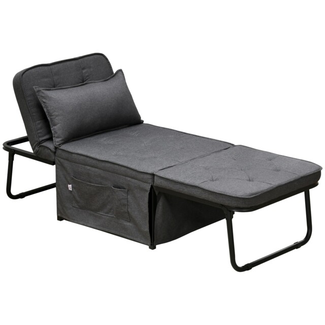 Homcom Convertible Sleeper Chair With Pillow And Side Pockets,