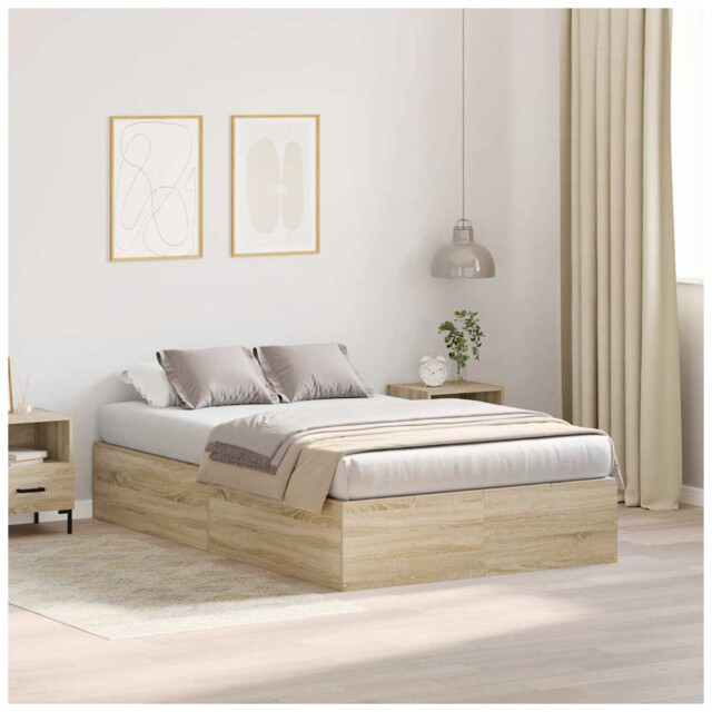 Storage Bed Frame Sonoma Oak 120x200cm Engineered Wood Lift-up Hidden