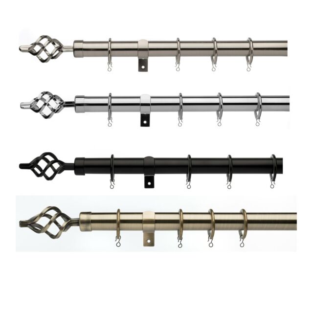 Universal 28mm Metal Curtain Pole Set, With Rings, Complete Window