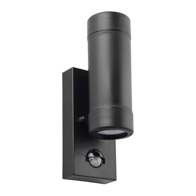 Saxby Icarus Black Outdoor Led Gu10 Up/down Twin Pir Wall Light Ip44