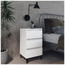 Bedside Cabinet 40x35x69 Cm White Engineered Wood 3-drawer Rustic