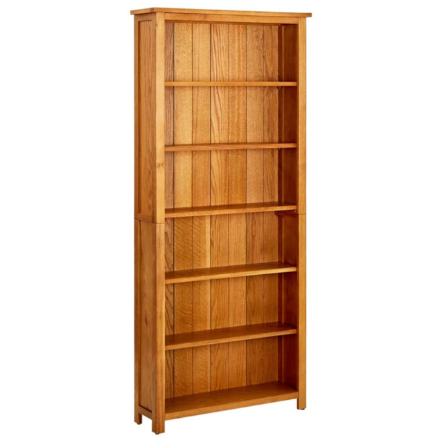 Bookcase 6-tier Solid Oak Wood Natural Finish 80x22.5x180 Cm Rustic